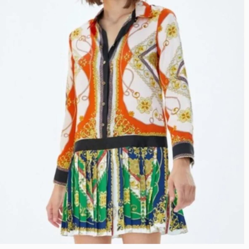 Zara Multicolor Chain Print Scarf Dress
